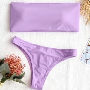High Cut Bandeau Bathing Suit LIGHT PURPLE